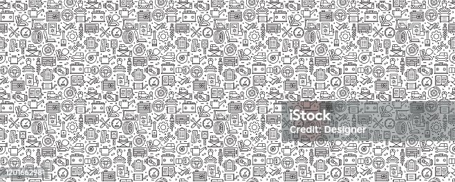 istock Car Service Related Seamless Pattern and Background with Line Icons 1201662981