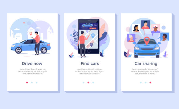 ilustrações de stock, clip art, desenhos animados e ícones de car sharing concept illustration set. - car city