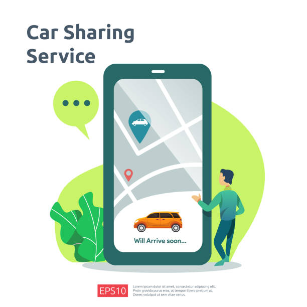 Car sharing illustration concept. online taxi or rent transportation...
