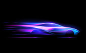 Car silhouette in speed motion lines in vector