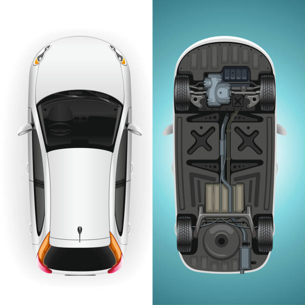 Car Template Bottom and Top Template blank of a modern white car top and bottom view. Illustration of an inverted car. looking up stock illustrations