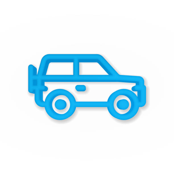 stockillustraties, clipart, cartoons en iconen met car vehicle, suv realistic icon. 3d line vector illustration. top view - front view old jeep