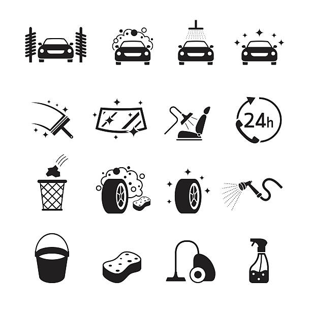 Car Wash Objects icons Set vector art illustration