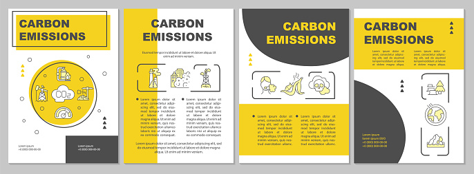 Carbon emissions brochure template. Natural, anthropogenic sources. Flyer, booklet, leaflet print, cover design with linear icons. Vector layouts for presentation, annual reports, advertisement pages
