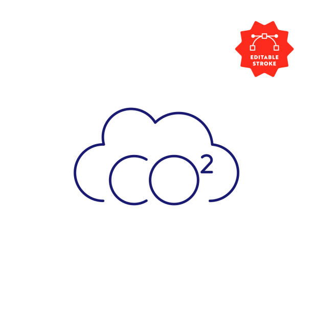 carbon emissions line icon mit editierbarem hub und pixel perfekt. - co2 stock-grafiken, -clipart, -cartoons und -symbole