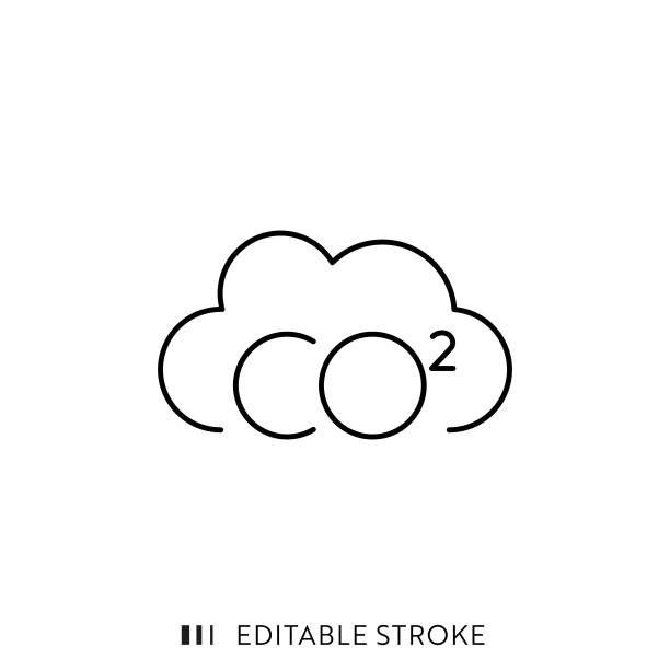 carbon emissions line icon mit editierbarem hub und pixel perfekt. - klimaschutz stock-grafiken, -clipart, -cartoons und -symbole