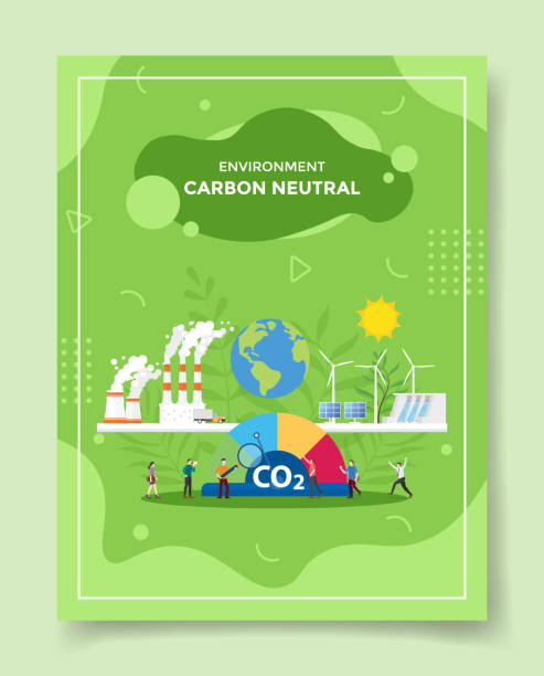 neutralny pod względem emisji dwutlenku węgla bilans co2 dla szablonu banerów, ulotek, książek i okładki czasopisma - esg stock illustrations