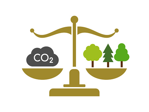 Carbon trading concept. Balance of CO2 emission with reforestation.