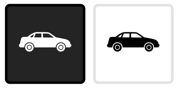 Carcass of the Car Icon on  Black Button with White Rollover Carcass of the Car Icon on  Black Button with White Rollover. This vector icon has two  variations. The first one on the left is dark gray with a black border and the second button on the right is white with a light gray border. The buttons are identical in size and will work perfectly as a roll-over combination. car borders stock illustrations