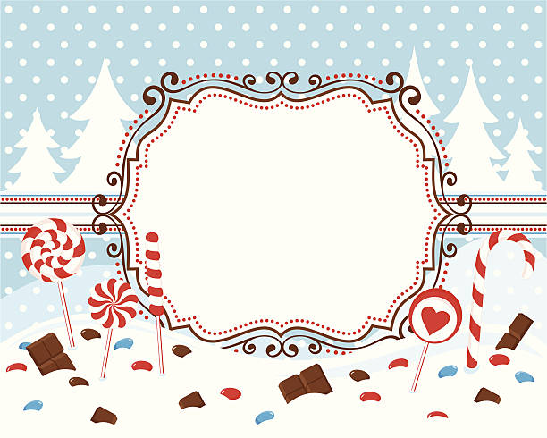 Card image of winter styled candy on red white and blue Winter background with place for your text. CMYK colors. See also: candy borders stock illustrations