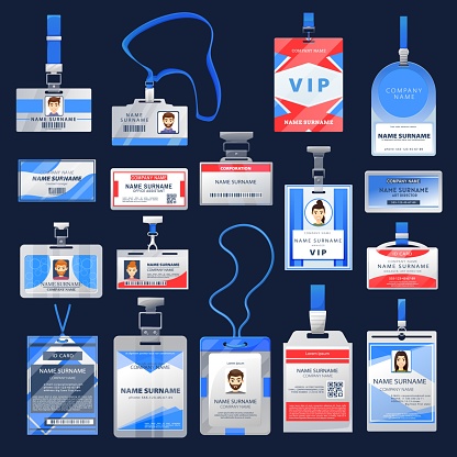 ID card or badge mockups, identification name tags