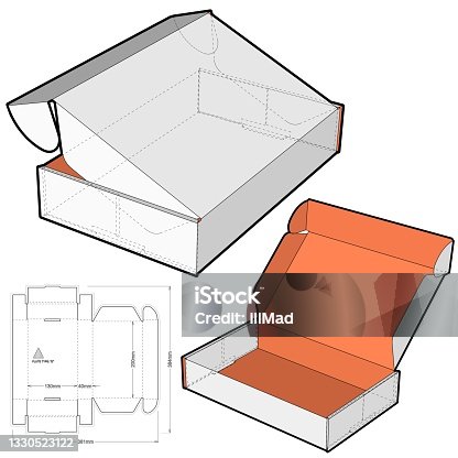 istock Cardboard box for postal mail and Die-cut Pattern. Ease of assembly, no need for glue.  The .eps file is full scale and fully functional. 1330523122