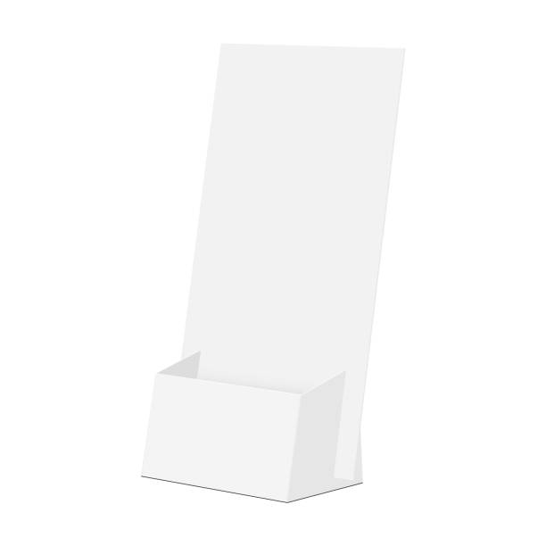 Cardboard flyer holder mock up isolated on white background Cardboard flyer holder mock up isolated on white background. Vector illustration rack stock illustrations