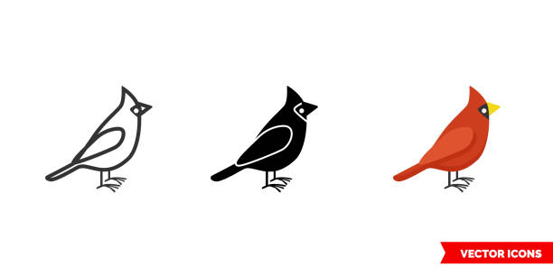 Cardinal bird icon of 3 types color, black and white, outline. Isolated vector sign symbol Cardinal bird icon of 3 types. Isolated vector sign symbol. cardinal stock illustrations