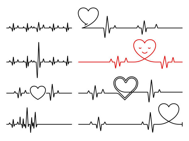 Cardiogram lines set Cardiogram lines set listening to heartbeat stock illustrations