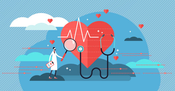 ilustrações, clipart, desenhos animados e ícones de ilustração do vetor de cardiologista. conceito de pessoa mini com trabalho de saúde do coração - cardiologista