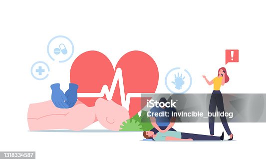istock Cardiopulmonary Resuscitation, Cpr Emergency Aid. Medic Character Combine Chest Compression with Cardiac Massage 1318334587