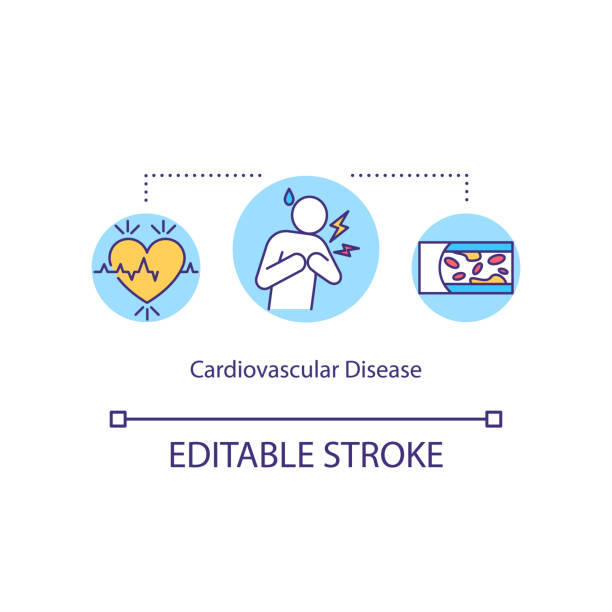 bildbanksillustrationer, clip art samt tecknat material och ikoner med ikon för hjärt-kärlsjukdomskoncept - editable stroke