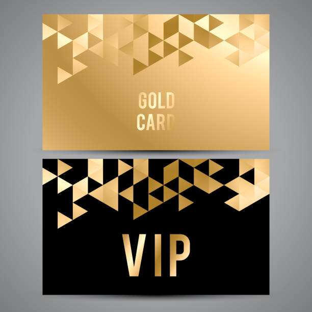 VIP cards. Black and golden design. Triangle decorative patterns Vector VIP premium invitation cards. Black and golden design. Triangle decorative patterns. royalty free commercial use drawing stock illustrations
