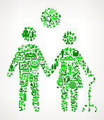 Care Giver Health and Wellness Icon Set Background Pattern . This vector graphic composition features the main object composed of health and wellness icons. The icons vary in size and shades of green color. The vector icons form a seamless pattern to form the object. The background is white with a slight gradient. The icons include such popular healthcare and wellness icons as fitness, water, people exercising, massage, stretching, yoga and many more. You can use this entire composition or each icon can also be used separately and as not part of the icon set.