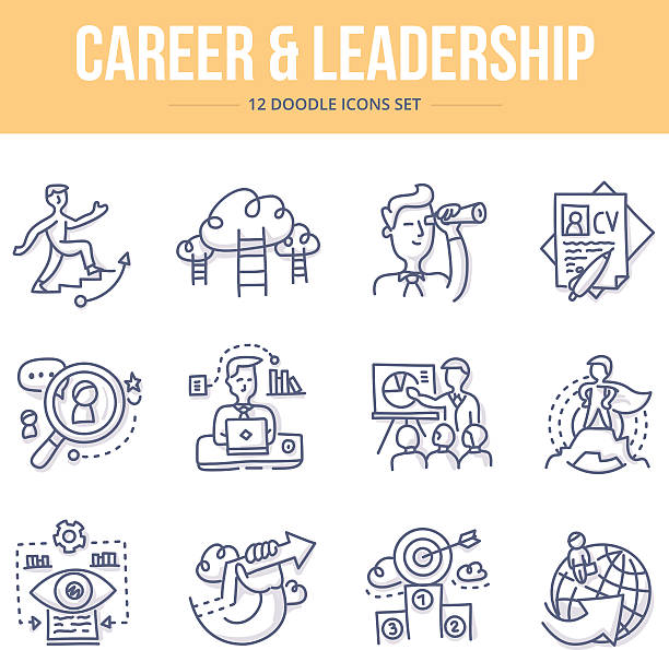 Career & Leadership Doodle Icons Doodle vector line icons set of leadership, career building and professional development recruitment drawings stock illustrations