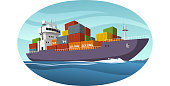 Cargo Industrial Ship Freight Transportation. Vector illustration cartoon. 