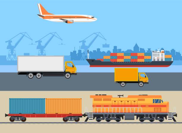 illustrazioni stock, clip art, cartoni animati e icone di tendenza di trasporto logistico merci - scarico auto
