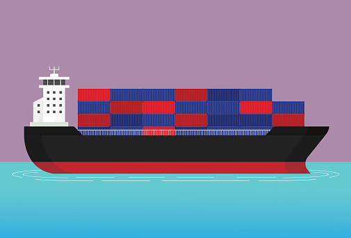 A cargo ship in the ocean
