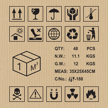 Cargo symbols on cardboard texture