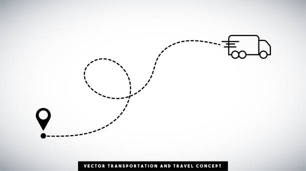 Cargo Truck line path vector design. Transportation and travel concept. Cargo Truck line path vector design. Transportation and travel concept. Horizontal composition with copy space. following moving activity stock illustrations