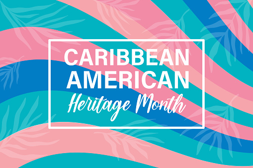 Caribbean American Heritage month - celebration in USA. Bright colorful banner template design with palm leaves foliage silhouette.