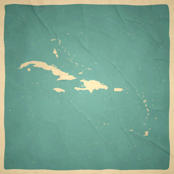 karibische karte im retro-vintage-stil - altes strukturiertes papier - galápagos stock-grafiken, -clipart, -cartoons und -symbole