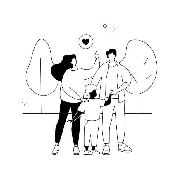 ilustrações de stock, clip art, desenhos animados e ícones de caring adoptive fathers abstract concept vector illustration. - foster kids