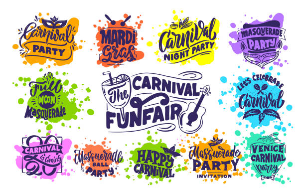 ilustrações, clipart, desenhos animados e ícones de logotipos da coleção do carnaval, selos, frases, composições da letra. grande conjunto de modelos brasileiros - brasília