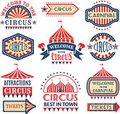 Carnival event logotypes template. Vector badges set isolate. Illustration of circus event, banner and emblem amusement