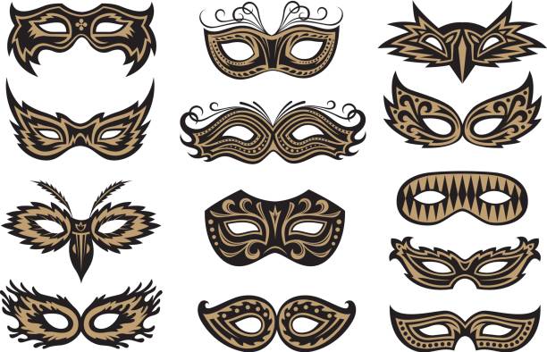 ilustrações de stock, clip art, desenhos animados e ícones de carnival mask set - carnival mask