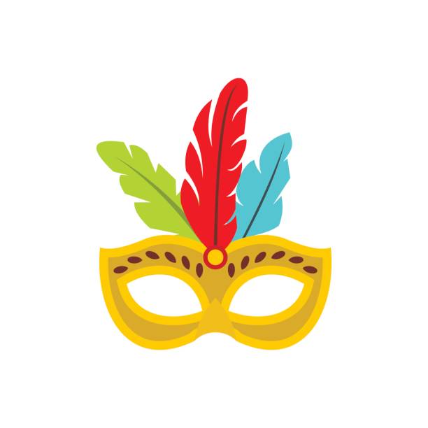 ilustrações de stock, clip art, desenhos animados e ícones de carnival mask with feathers icon, flat style - carnival mask
