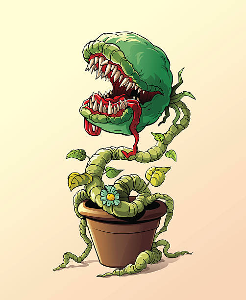 Carnivorous Plant Hungry evil Carnivorous plant in Pot carnivorous stock illustrations