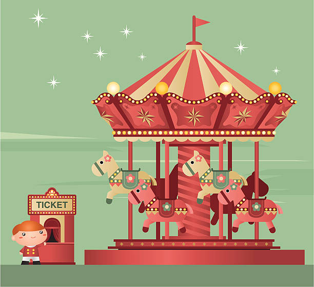 Carousel Carousel and ticket booth. Zip contains AI and PDF. carousel horses stock illustrations
