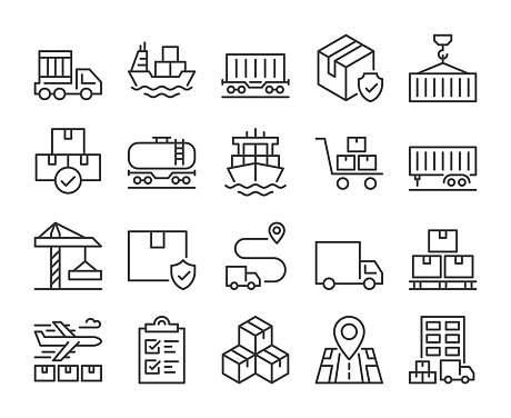 Carriage of goods icon. Freight transportation and logistics line icons set. Editable Stroke.