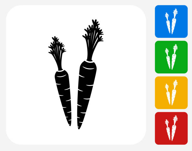 Carrot Icon Flat Graphic Design Carrot Icon. This 100% royalty free vector illustration features the main icon pictured in black inside a white square. The alternative color options in blue, green, yellow and red are on the right of the icon and are arranged in a vertical column. carrot stock illustrations
