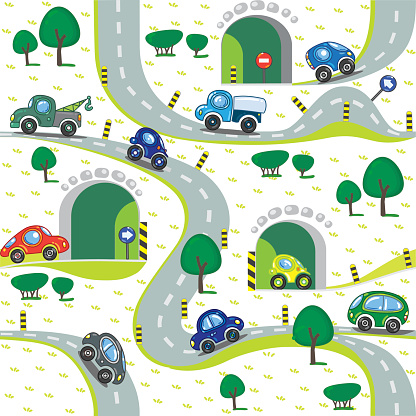 Cars on the road. Seamless pattern.