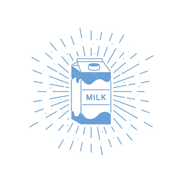 ilustrações, clipart, desenhos animados e ícones de uma caixa de leite com raios solares grunge ilustração vetorial vintage - caixa de leite