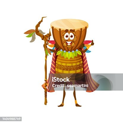 istock Cartoon african drum witch character voodoo shaman 1404988749
