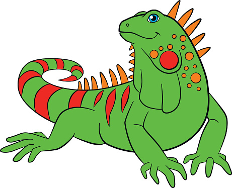 Cartoon Animals Cute Green Iguana Smiles Stock Illustration - Download