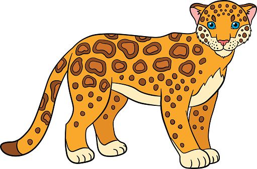 Cartoon animals for kids. Cute jaguar smiles.