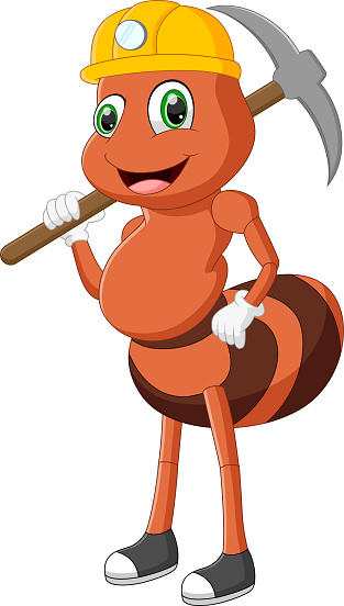cartoon ant worker holding pickaxe