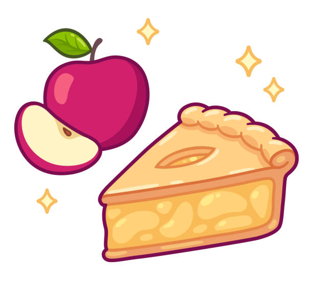 Cartoon apple pie Cute cartoon apple pie drawing. Simple hand drawn pie slice with red apples. Isolated vector clip art illustration. apple pie stock illustrations