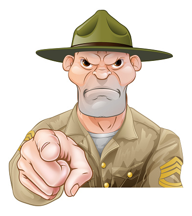 Cartoon army drill sergeant pointing