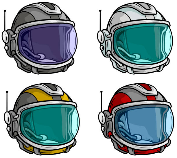 мультфильм астронавт космический шлем вектор значок набор - drawing of a sp...